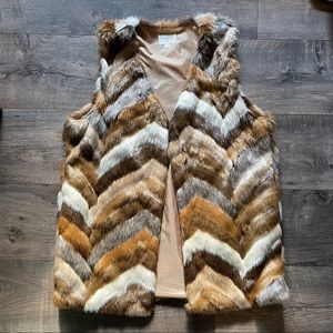 Everly Faux Fur Multicolor Chevron Vest